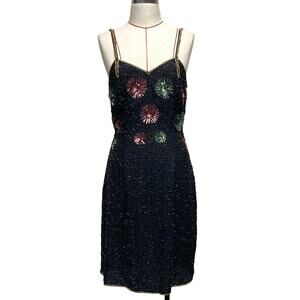 Vintage UMA Floral Beaded Silk Sleeveless Sequin Dress